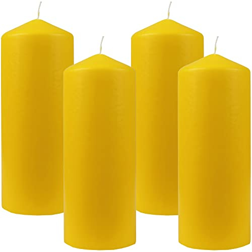 Bestgoodies Stumpenkerzen Wachskerzen Ø8cm x 20cm (4er Pack) Gelb - Lange Brenndauer, Hergestellt in EU, Kerzen Blockkerzen - Wachs Stumpen