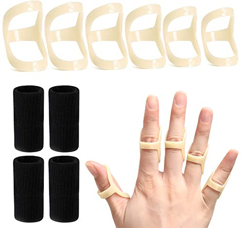 Kit med 10 st ovala fingerskenor och ärmar, 6 graderade triggerfingerskenor och 4 fingerhylsor för avtryckare/klubba/artrit/uträtning, fingerstöd för tum/mellan/ring/index/rosa (storlek