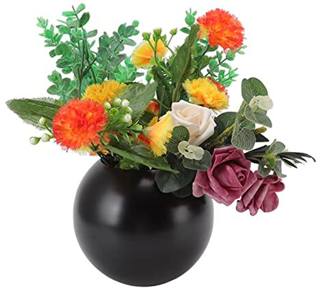 BEIJIALY Runde Vase, Nordischer Stil, Moderner Edelstahl, Kleine Blumenvase, Ornament, Wohnzimmer, Büro, Tischdekoration(Matt-schwarz)