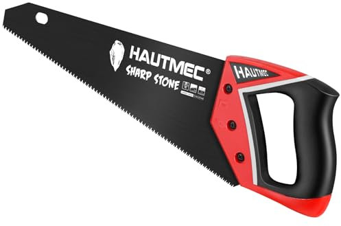 HAUTMEC 14 Pro Hand Saw, 11 TPI Fine Cuts Handsaw with Anti-Rust SK5 Steel Blade, Ergonomic Handle with Two Angles Marking Guide for Wood, Laminate,Branches, PVC, Sharp Stone Series - HT0301
