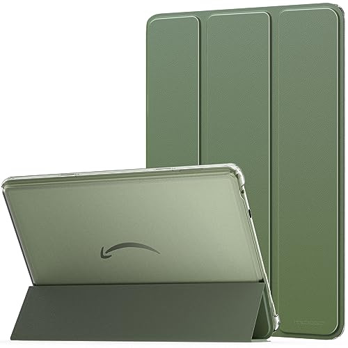 MoKo Hülle für Amazon Fire HD 10 Tablet (13. Gen, 2023 Modell) 10.1, PU Leder Dreifach Schutzhülle für Fire Tablet 10 2023 transparent gefrostet Rückseite, Auto Schlaf/Aufwach, Seladon