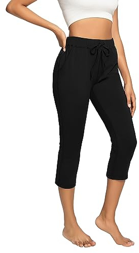 HomyComy Pantalon Chandal Mujer Pantalones Deportivos Mujer Pantalones Mujer Verano 3/4 Pantalones de Deporte Mujer con Bolsillos para Jogging Yoga Casual Fitness Negro L