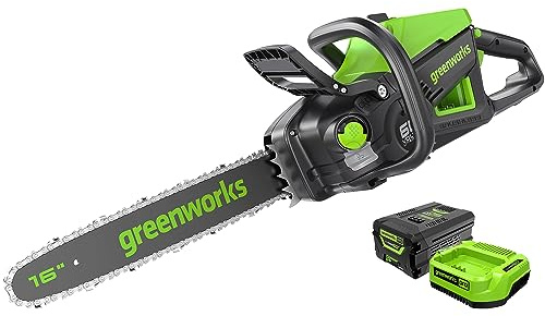 Greenworks Pro Tronçonneuse sans fil 60 V avec batterie 2 Ah et chargeur, longueur de lame 41 cm, vitesse de chaîne 20 m/s, frein électronique, lubrification automatique 220 ml avec batterie 2 Ah et