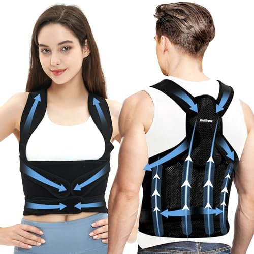 WellSync Back Support Brace Posture Corrector for Women Men, Adjustable Straightener Support, Upper Lower Lumbar Support for Scoliosis and Hunchback, Spine Back Pain, Posture Trainer(L)