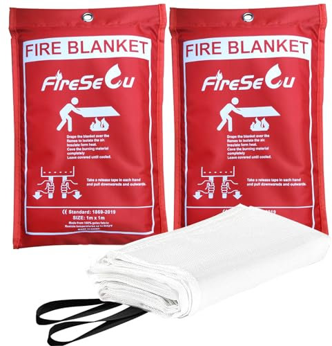 firesecu Feuerlöschdecke, 2 Stück, Feuerlöscher für das Haus für Elektro-, Textil- und Fettbrände, Notfall-Feuerdecken für Haus und Küche, Grill, Auto, Garage, Boot, Camping, Lager., MHT-002