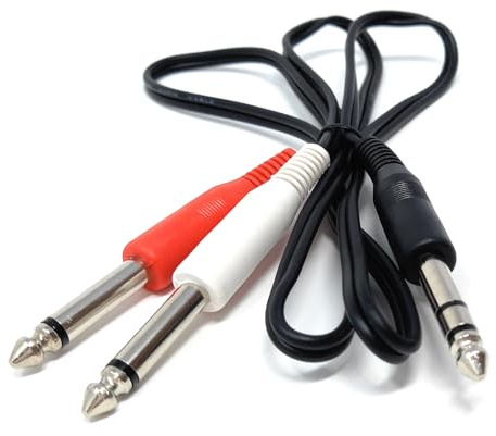 DRUT 1m 6.35mm Stereo Jack To 2 x 6.35mm Mono Jack Y Splitter TRS Stereo | to Twin 1/4 Inch TS Mono Lead Cable 3.3ft