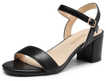 DREAM PAIRS Sandalia Vestir Tacón Mujer,Size 37,Negro-Pu