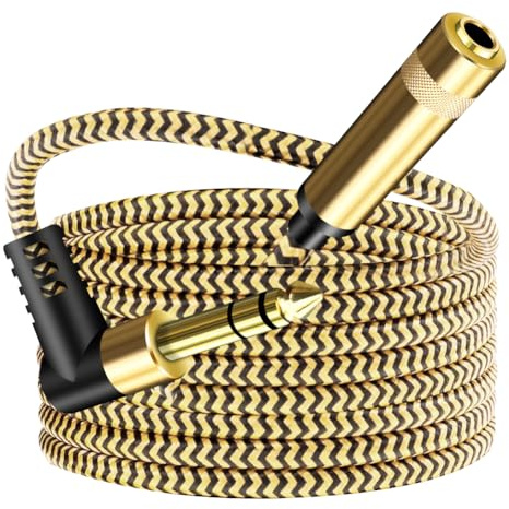 Hanprmeee 1/4 inch Extension Cable 0.5m,Right Angle 6.35 male to female cable,for Guitar AMP Synths Amplifier Speaker Piano (0.5M)