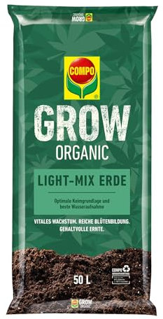 COMPO GROW ORGANIC Light-Mix Erde - Aussaaterde mit lockerer, luftiger Struktur für den Anbau von Spezialkulturen im Indoor- & Outdoor-Bereich 50 L