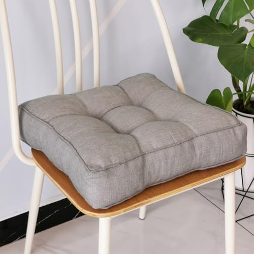Sitzkissen Stuhlkissen 45x45x9cm für Indoor und Outdoor aus Baumwolle Dicke Polsterung Steppkissen/Bodenkissen, Stuhl Sitzpolster Passt für Haus, Garten, Büro und Autositze,Beige Grau