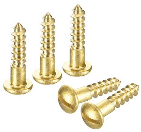 sourcing map Wood Screws M3 x 16mm Slotted Round Head Brass Self-Tapping Screw WoodWorking Screw 60 Pcs