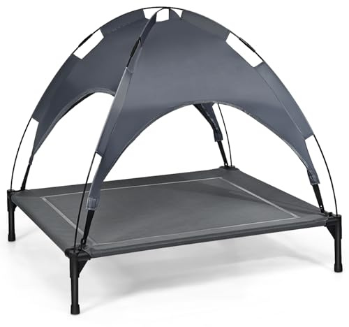 HOMFME Elevated Dog Bed, Cooling Raised Pet Cot with Removable Canopy | Non-slip Feet, Indoor Outdoor Dogs Cats Bed for Camping, Picnic, Corridor, Lawn, Park ( 90 x 81 x 82 cm)