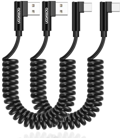 aceyoon 2 Stück USB auf USB C Spiralkabel 90 Grad 1.5m, 3A Spiralkabel USB C Schnellladekabel und Datenkabel für Samsung Galaxy, für Huawei, für Google Pixel
