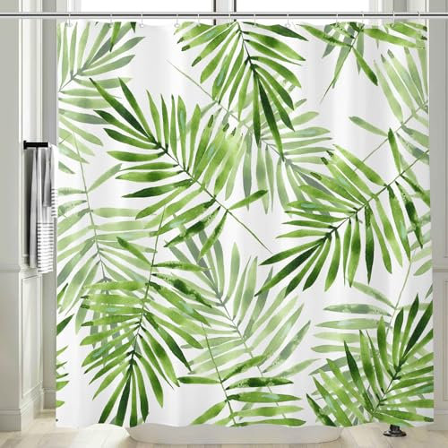 Vgzsyomqib Blätter Grün Duschvorhang 180x200 Lang Anti Schimmel Wasserdicht Badewanne Stoff Shower Curtains Dschungel Pflanzen Muster Jungle Motiv Duschvorhänge Waschbar Textil mit Ösen