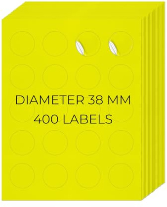 YIKIADA Neon Gelb Universal Etiketten 38 MM Vinyl Selbstklebend Ablösbar Rund Aufkleber Bedruckbar Klebeetiketten Blanko Adressetiketten für Tintenstrahl- und Laserdruckern 400 Stück