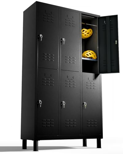 TwinThink Taquillas Vestuario. 180 x 97 x 40 cm Taquillas Metalicas de 6 Puertas Taquilla Metalica con Llave Taquillas Vestuario Metalicas (1, Negro)