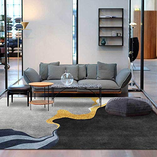 Neuer waschbarer Wohnzimmerteppich, rutschfeste Akzentteppiche, Schlafzimmer-Esszimmer-Flurteppich, weicher Kurzflorteppich, moderne abstrakte Farbblöcke, Blau, Gelb, Grau, 120 x 170 cm Learned