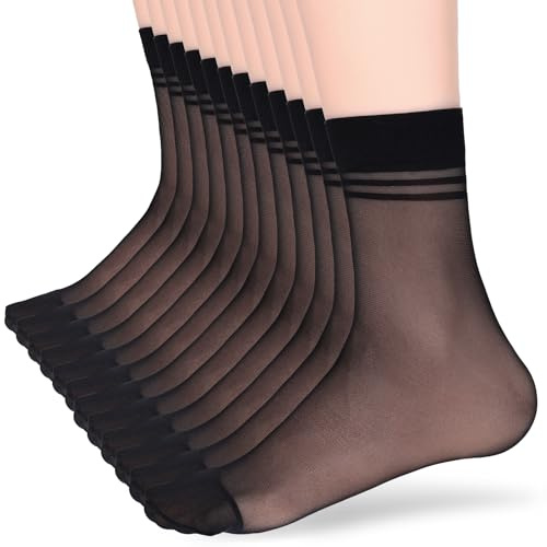 Telooco 12 Paia Calze Ultrasottili Calzini Corte da Donna Trasparente Calze Sottili di Nylon Calzini Trasparenti Calze Traspiranti in Nylon Sottile con Dita Rinforzate (Nero)
