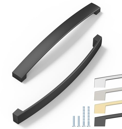 ELEBUILD 6 Stück Möbelgriffe Matt Schwarz, 192mm Lochabstand | Moderne Schrankgriffe Schranktürgriffe Küchengriffe für Schranktüren, Schubladen, Kleiderschränke, Kommoden und Badmöbel