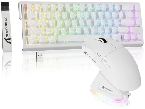 MAMBASNAKE × Attack Shark X68 HE Clavier Gaming sans Fil X11 Souris Combo | Clavier 8KHz Rapid Trigger, Précision RT 0,01mm, Souris Tri-Mode, 59g Léger, PAW3311, Base de Charge RGB, PC/Mac, Blanc