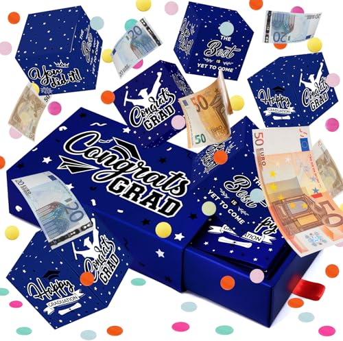 Giftota Bachelor Geschenk 2025, Upgrade DIY Überraschungsbox Pop Up Explosionsbox mit Konfetti, Abschluss Geldgeschenk Verpackung, Geschenke für Bachelor Master Abitur - Blau