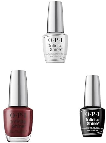 OPI Infinite Shine Set (3 x 15 ml): Base Coat + Raisin the Bar + Gel-ähnlicher Top Coat – mit vorgehärteter Gel-Technologie & OPI extra breitem Pro-Wide Pinsel