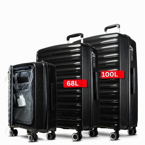 Cocoono Koffer Set 3 Teilig Hartschale - mit TSA Schloss, Koffer & Trolleys, Kofferset, Hartschalenkoffer, Reisekoffer mit Rollen, Kofferset 3 Teilig Hartschale, Hartschalenkoffer (schwarz, Set)