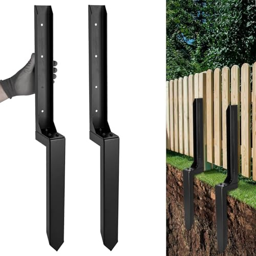 Guolich 2 Pcs Fence Post Repair Kit Adjustable Angle Metal Sturdy Ground Stakes for Repairing Tilted and Broken Wooden Fence(2pack-Black)