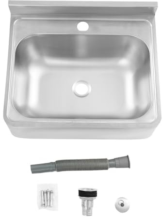 Lavabo Suspendu, Evier Mural en Acier inoxydable 304 Rectangulaire 48 x 39 X 20 cm et Système de Drainage (Perçage Installer)