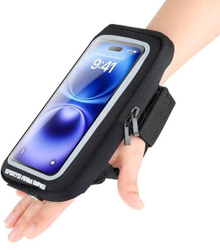 UIHRLM Arm Phone Holder for Running, Adjustable Sweatproof Wristbands & Forearm Sports Phone Armband Wrist Strap Up to 6.8 Compatible with iPhone 15/14/13/ Pro/12 Pro/11 for Jogging Ridding