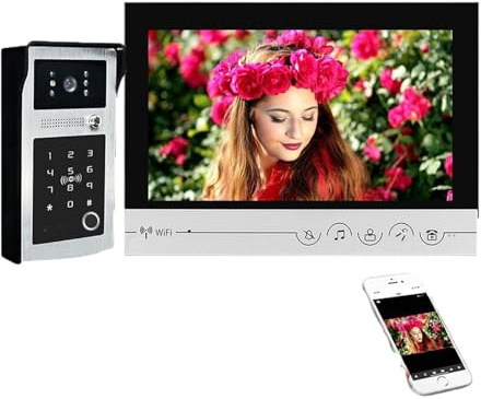 POAHNCU Timbre con vídeo Inteligente De Entrada con Pantalla de 9 Pulgadas, videoportero Wi-Fi, Cerradura con contraseña/Huella Digital, Timbre for casa para hogares Inteligentes, oficinas y hogares