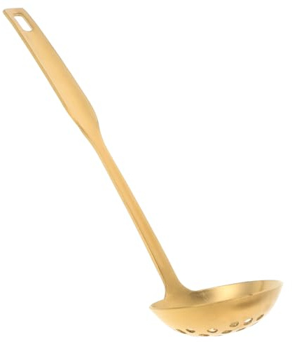Golden Stainless Steel Skimmer Spoon with Long Handle for Cooking | Thickened Build, Reinforced Structure, Large Capacity, Elegant Gold Finish, Versatile Use for Frying and Pasta