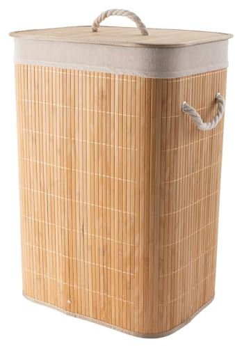 Alex Nash Bamboo Laundry Basket with Lid & Removable Liner – Foldable Slim Laundry Hamper with Cotton Handles – Natural Wood Finish for Bathroom, Bedroom or Utility Room – Medium or Large (Large)
