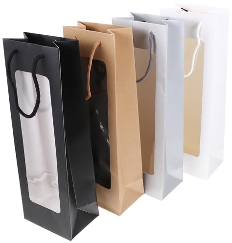 VILLCASE 4stücke Weinflaschentasche mit Henkeln Hohe Geschenktüte aus Robustem Papier Weinträger für Brandy und Whiskyflaschen Leicht und Reißfest für Geschenkverpackungen