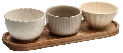 Tognana, Set 3 Ciotole + Vassoio ovale 28,5 x 9 cm Plume, Stoneware, Multicolor