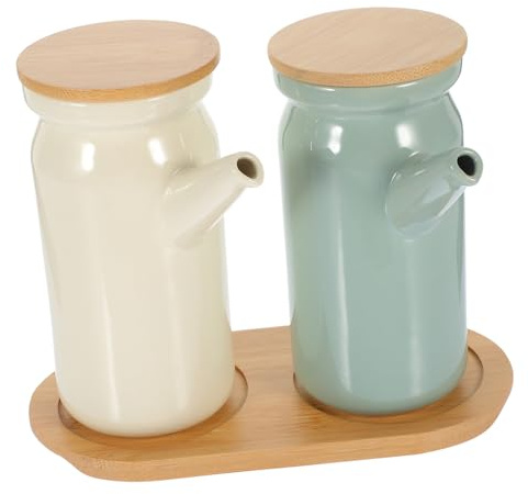 Gatuida Set de Bouteilles Céramique pour Sauces et Huiles avec Base Distributeur Anti-goutte pour Vinaigre Sauce Soja et Assaisonnements Rangement Épices Cuisine Pratique