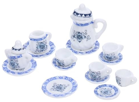 Uonlytech Accessoires pour Maison De Poupée Service à Thé Miniature avec Mini-Tasses Mini-théière Et Assiettes pour Mini-Cuisine Et Décor Maison Miniature