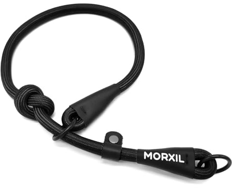 MORXIL Slip Collar for Dogs, Nylon Rope Dog Choker Collar with Adjustable Stopper, Heavy Duty No Pull Collar for Medium Dogs Training (Black)