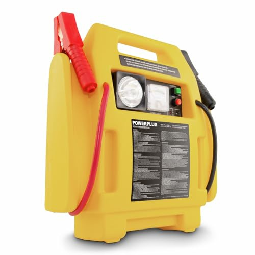 Powerplus 4-in-1 Powerstation POWX411- Starthilfe Pannenhilfe Set für Auto, Diesel, Motorrad 1600cc - 7000mAh Stromversorgung - 17 bar Kompressor - 3.6W Licht
