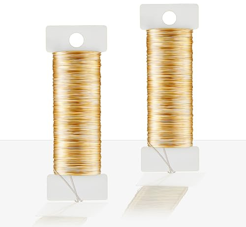 WENXINWIN Basteldraht Dünn 0.3mm x 100m,2 Rollen Schmuckdraht Gold | Basteldraht für Schmuck & Floristik, oxidbeständig, flexibel biegsam. Glatte hautfreundliche Oberfläche für alle DIY-Deko