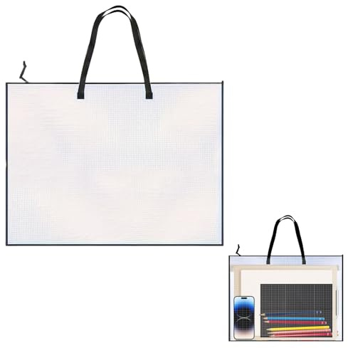 Nretluo A2-Ordner, 48,3 x 63,5 cm, A2-Kunstordner-Tragetasche, transparente A3-Kunstmappe, Tragetasche für Kunstwerke, mit Griff und Reißverschluss, für Gemälde, Hausaufgaben, Aktenaufbewahrung