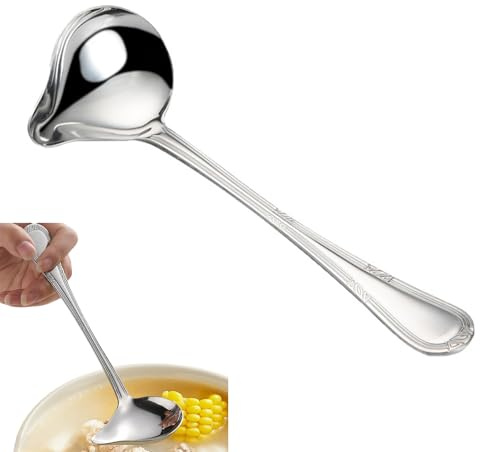 PureSphere 7.8 Inch Stainless Steel Dripless Sauce Ladle, Mirror Polished | 7.8 food-grade stainless steel sauce ladle,polished,dishwasher safe,for gravy salad dressing dessert sauces