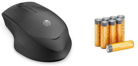 HP 280M Mouse Silent Wireless, Tecnologia LED Blu, Riduzione Rumore fino a 90%, 3 Pulsanti, Rotella di Scorrimento, Design ergonomico + Amazon basics confezione da 8 AA
