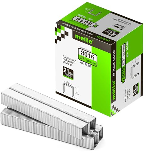 meite Typ 80 Tackerklammern für Drucklufttacker, 16 mm Länge, 12,8 mm Rückenbreite, verzinkte Tackerklammern Typ 80 für Teppiche, Sofastoffe, Leder/Textilien und Tischlerarbeiten (10.000 Stück)