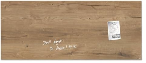 SIGEL GL247 Premium Glas-Whiteboard 130x55 cm Natural-Wood, Holzoptik hochglänzend, SGS geprüft, einfache Montage, incl. 2 starke Magnete, Glas-Magnettafel Artverum