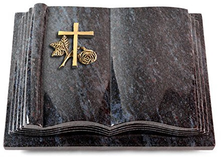 MEMORUM Grabmale Grabbuch, Grabplatte, Grabstein, Grabkissen, Urnengrabstein, Liegegrabstein Modell Antique 40 x 30 x 8-9 cm Orion-Granit, poliert inkl. Gravur (Bronze-Ornament Kreuz 1)