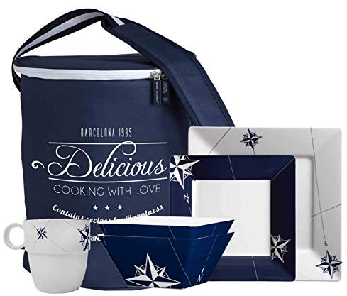 Northwind, set di stoviglie quadrate, 24 pezzi, con borsa per il trasporto Marine Business