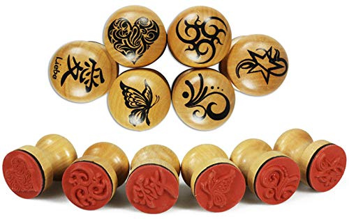com-four® 12-teiliges Stempel-Set, Holz-Stempel in verschiedenen Motiven