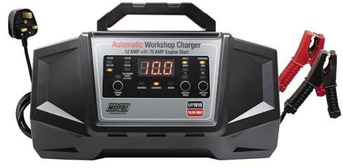 Maypole 12/24V 12A Heavy Duty Automatisches Autobatterieladegerät Start Assist Bleisäure AGM EFB Gel Vollautomatische Digitalanzeige