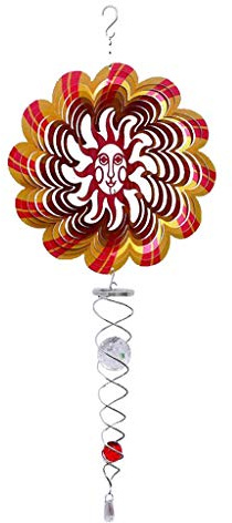 Inzopo Multi-color 3D Metal Hanging Wind Spinner/Winds Chime with Helix Spiral Tail and Glass Ball - Sunrise Red, as described Sun Red -